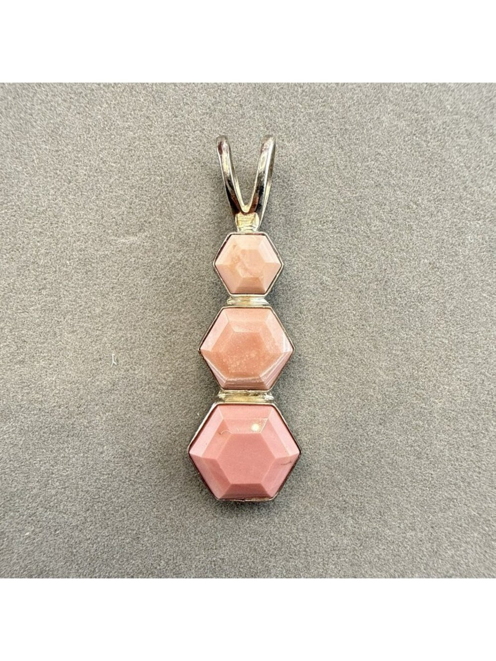 Jay King Pendant Pink Triple Stone Hexagon Carved Geometric Sterling Silver 925